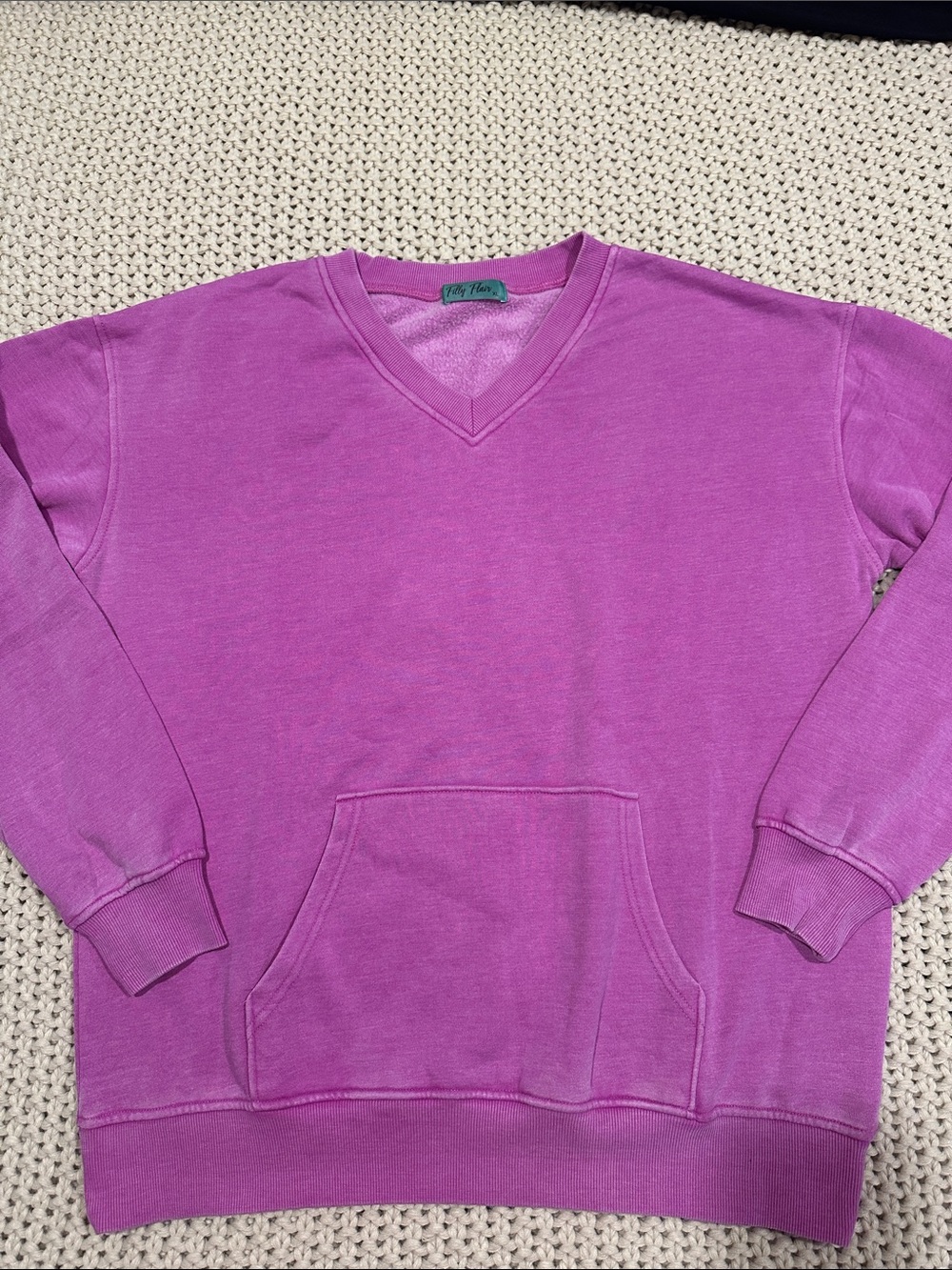 Filly Flair V-Neck Kangaroo Pocket Sweatshirt in Bright Fuschia/Magenta